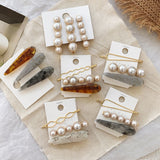 Vintage Pearl & Marble Hair Clips [Barrettes]