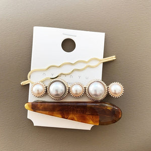 Vintage Pearl & Marble Hair Clips [Barrettes]
