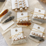 Vintage Pearl & Marble Hair Clips [Barrettes]