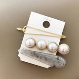 Vintage Pearl & Marble Hair Clips [Barrettes]